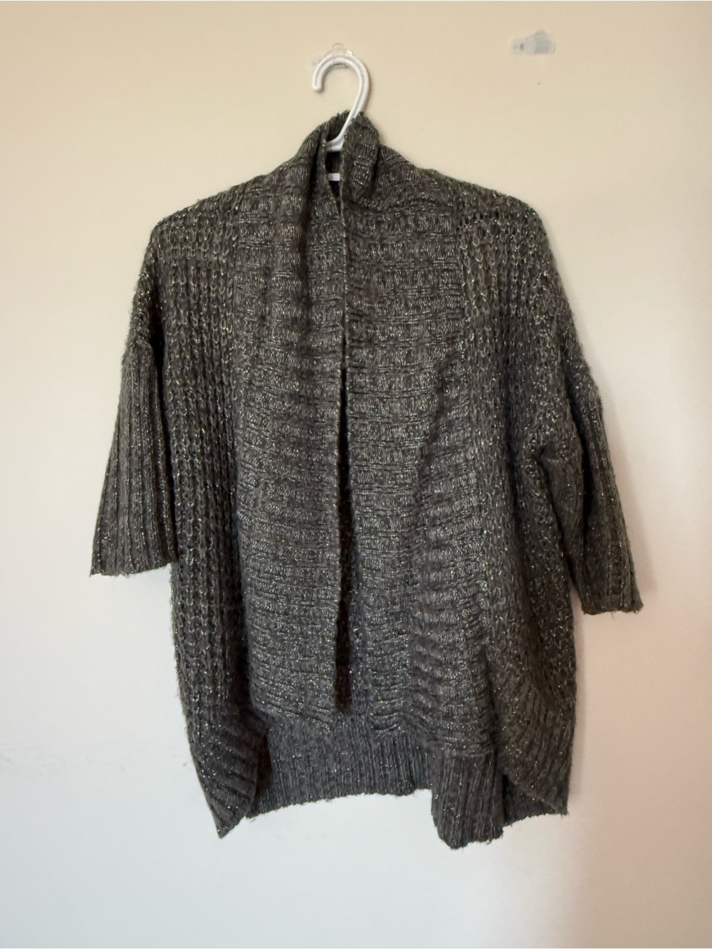 Cozy Chunky Knit Open Cardigan - Gray with silver streaks